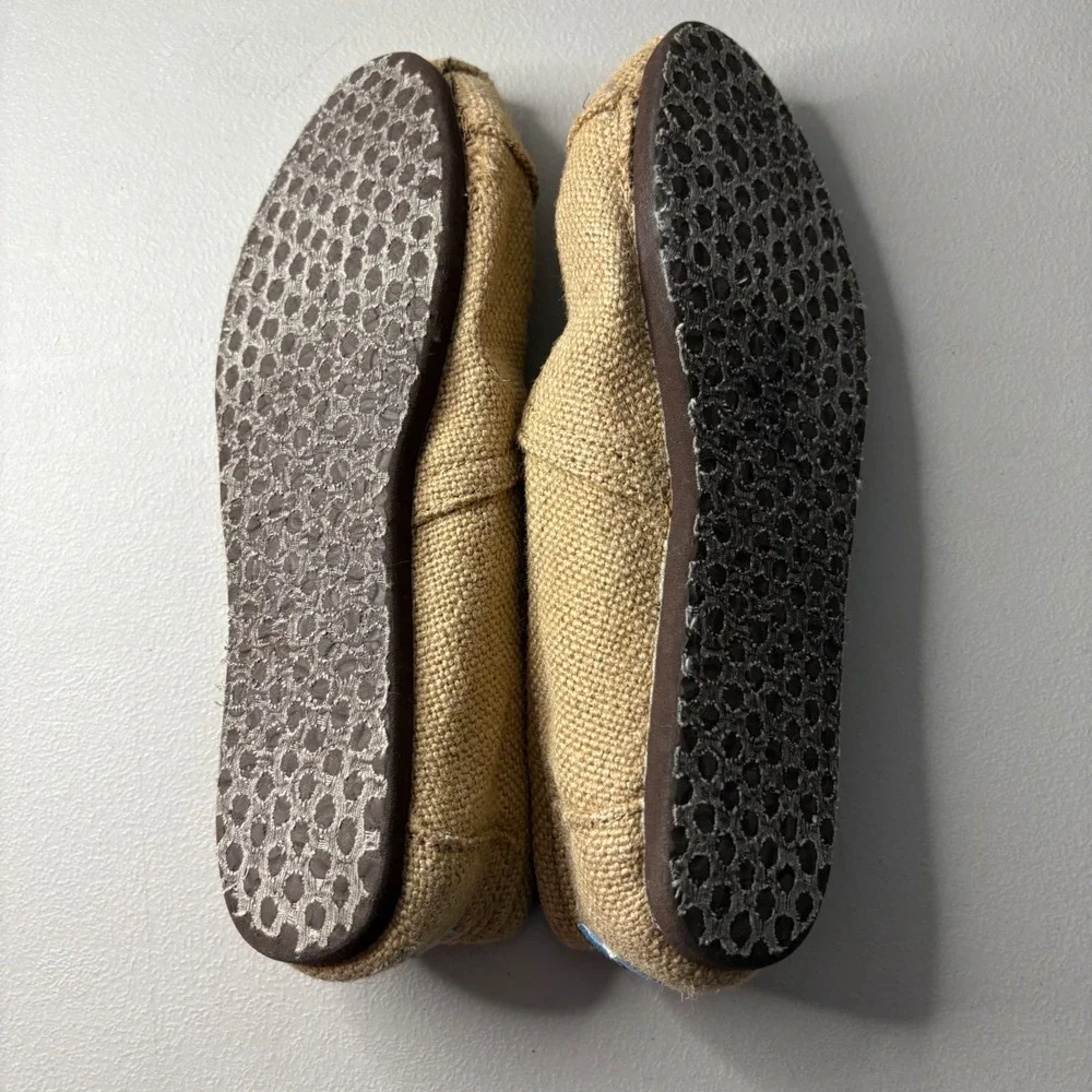 Toms Classic Alpargata Tan Burlap Slip On Shoes W7.5 Woven Flats Comfy
